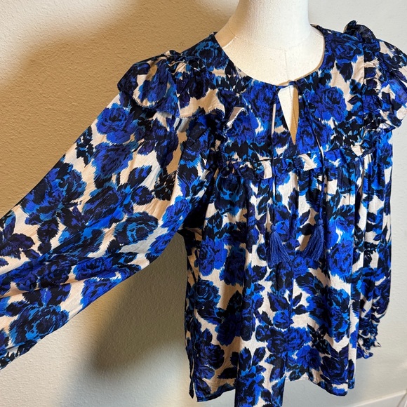 Olivaceous Blue & Black Cotton Floral Boho Blouse size Large - Picture 5 of 16